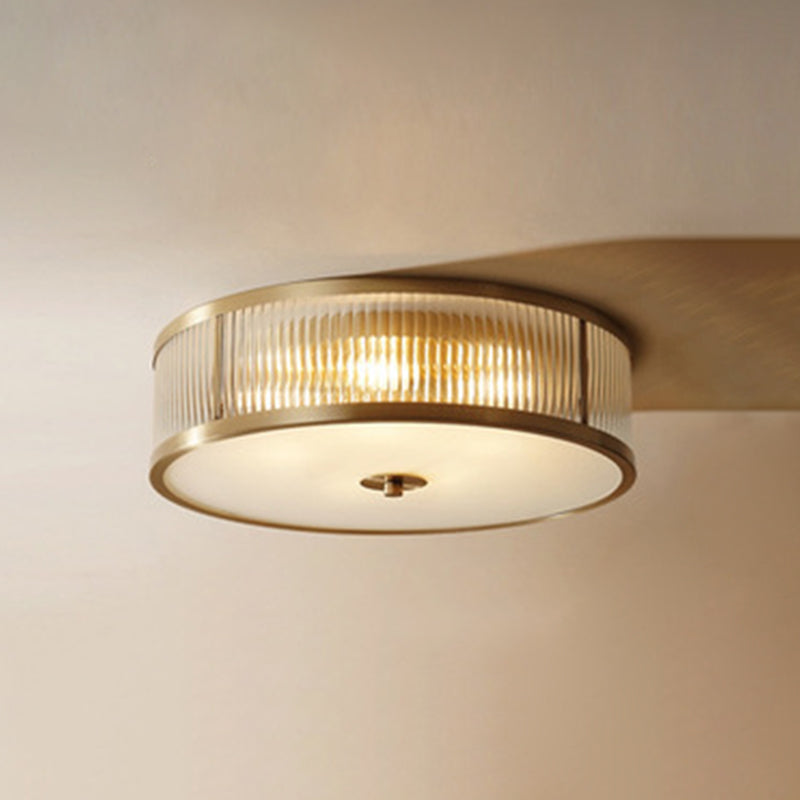 Colonical Artistic Circular Flush Mount Copper Indoor Ceiling Light with Glass Shade