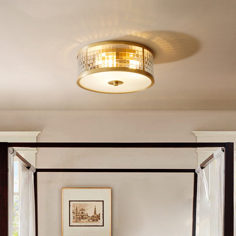 Colonical Artistic Circular Flush Mount Copper Indoor Ceiling Light with Glass Shade