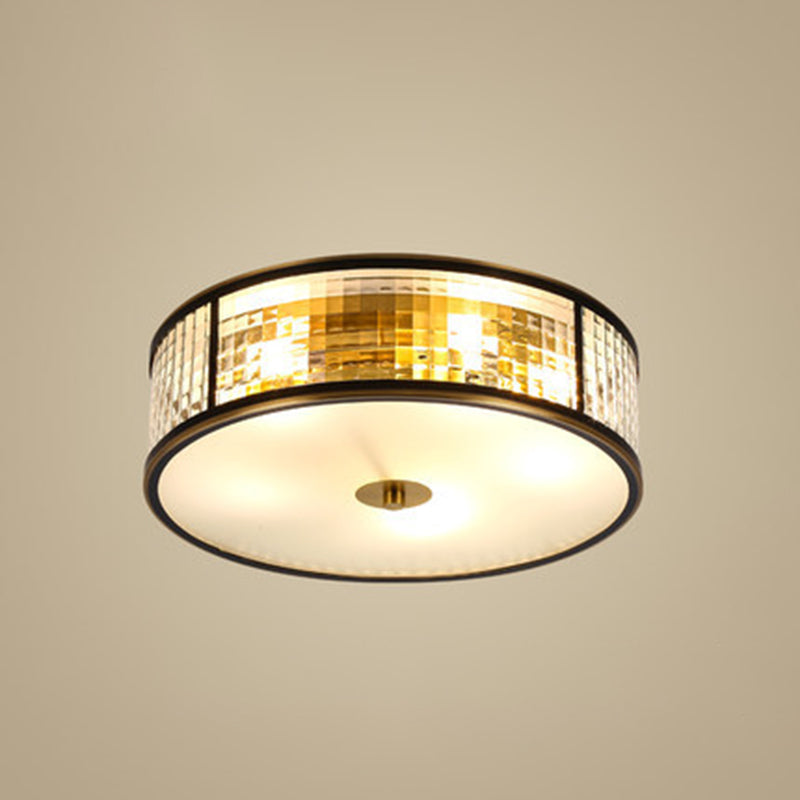 Colonical Artistic Circular Flush Mount Copper Indoor Ceiling Light with Glass Shade
