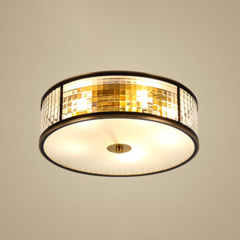 Colonical Artistic Circular Flush Mount Copper Indoor Ceiling Light with Glass Shade