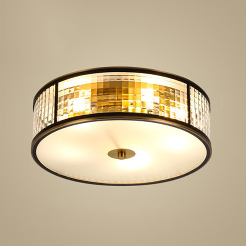 Colonical Artistic Circular Flush Mount Copper Indoor Ceiling Light with Glass Shade