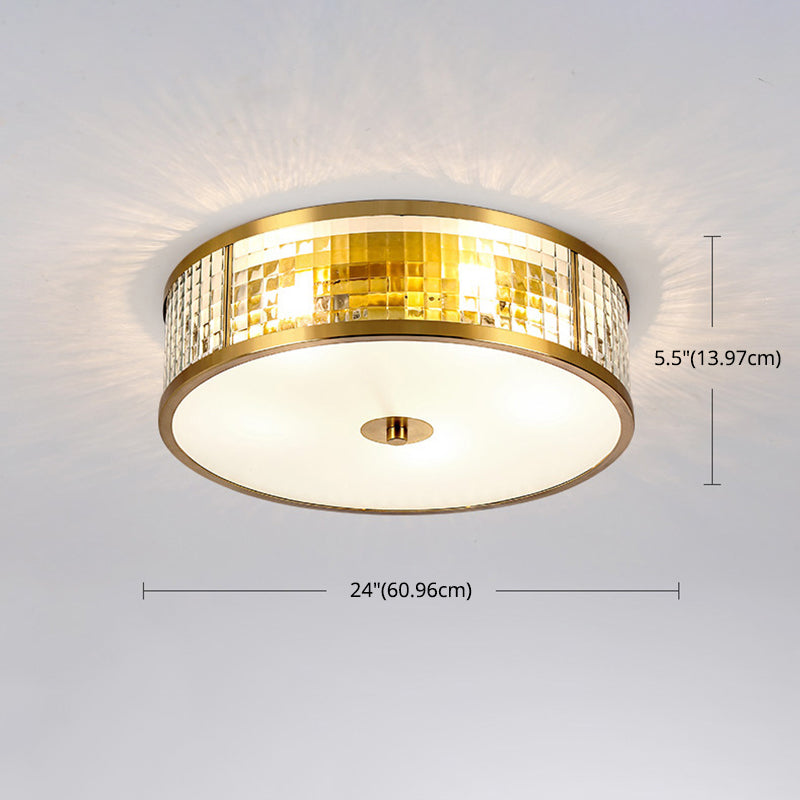 Colonical Artistic Circular Flush Mount Copper Indoor Ceiling Light with Glass Shade