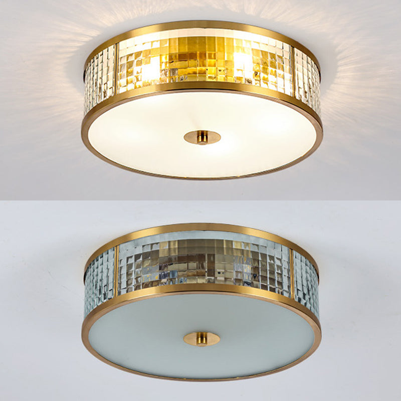 Colonical Artistic Circular Flush Mount Copper Indoor Ceiling Light with Glass Shade
