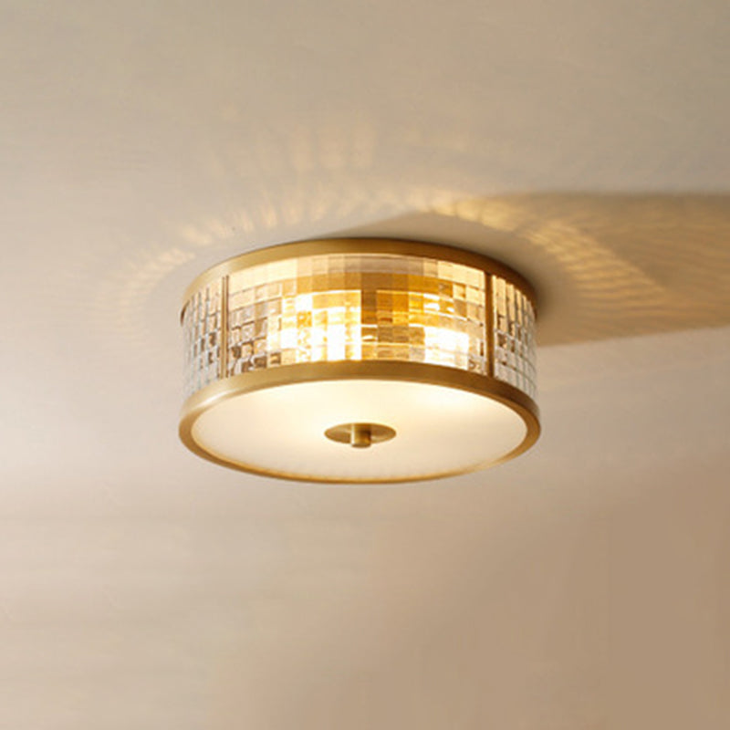 Colonical Artistic Circular Flush Mount Copper Indoor Ceiling Light with Glass Shade