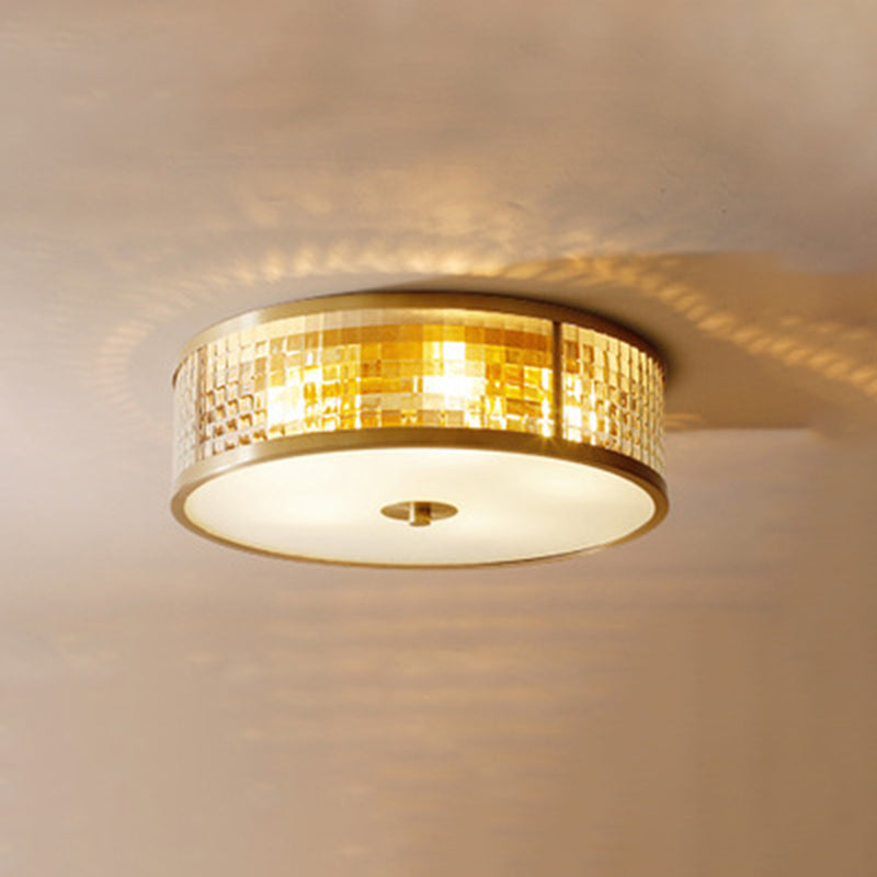 Colonical Artistic Circular Flush Mount Copper Indoor Ceiling Light with Glass Shade