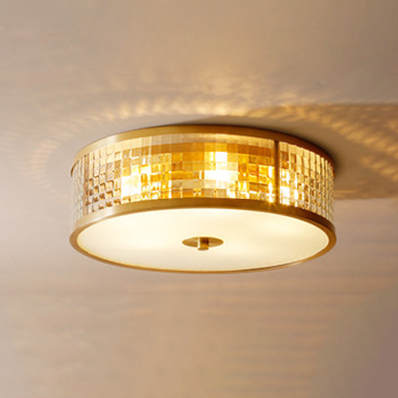 Colonical Artistic Circular Flush Mount Copper Indoor Ceiling Light with Glass Shade