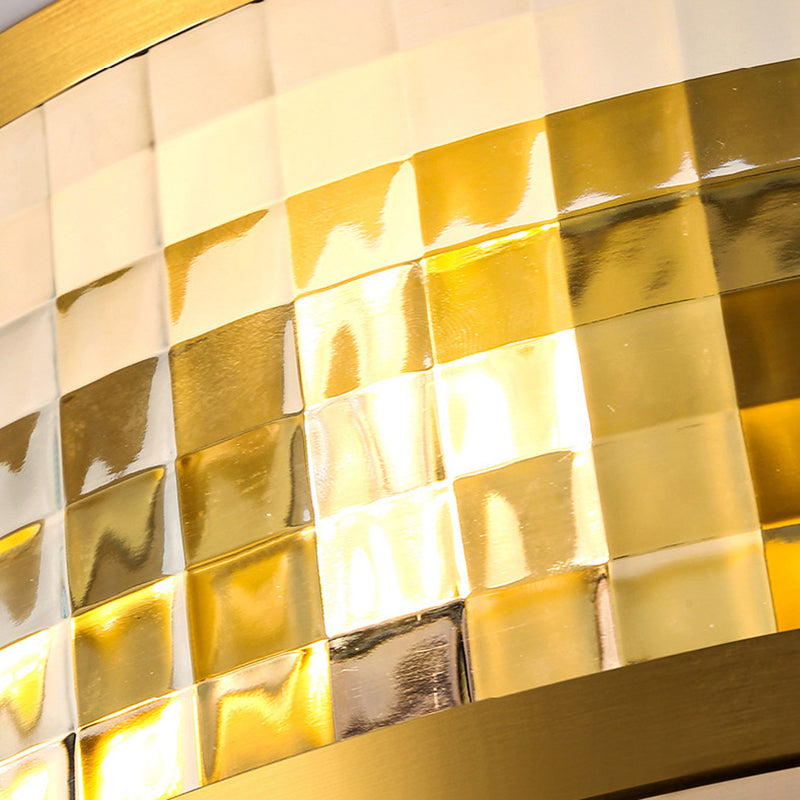 Colonical Artistic Circular Flush Mount Copper Indoor Ceiling Light with Glass Shade