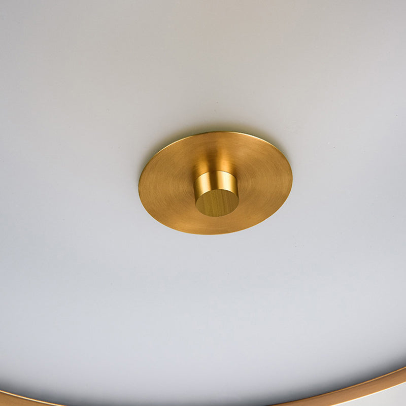 Colonical Artistic Circular Flush Mount Copper Indoor Ceiling Light with Glass Shade