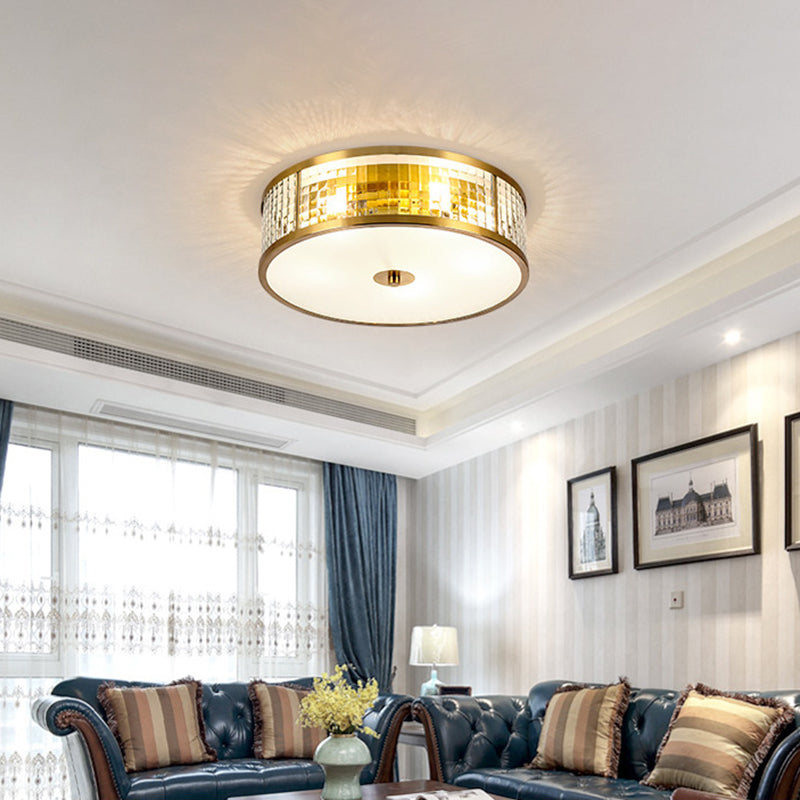 Colonical Artistic Circular Flush Mount Copper Indoor Ceiling Light with Glass Shade