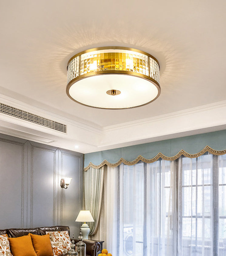 Colonical Artistic Circular Flush Mount Copper Indoor Ceiling Light with Glass Shade