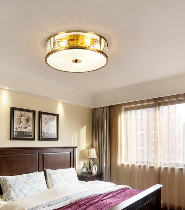 Colonical Artistic Circular Flush Mount Copper Indoor Ceiling Light with Glass Shade