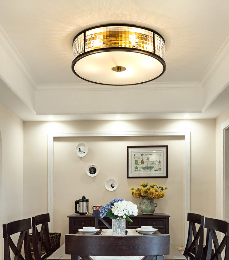 Colonical Artistic Circular Flush Mount Copper Indoor Ceiling Light with Glass Shade