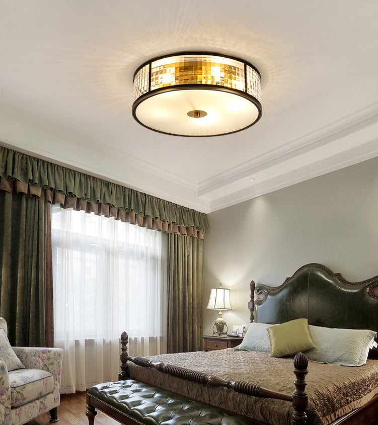 Colonical Artistic Circular Flush Mount Copper Indoor Ceiling Light with Glass Shade