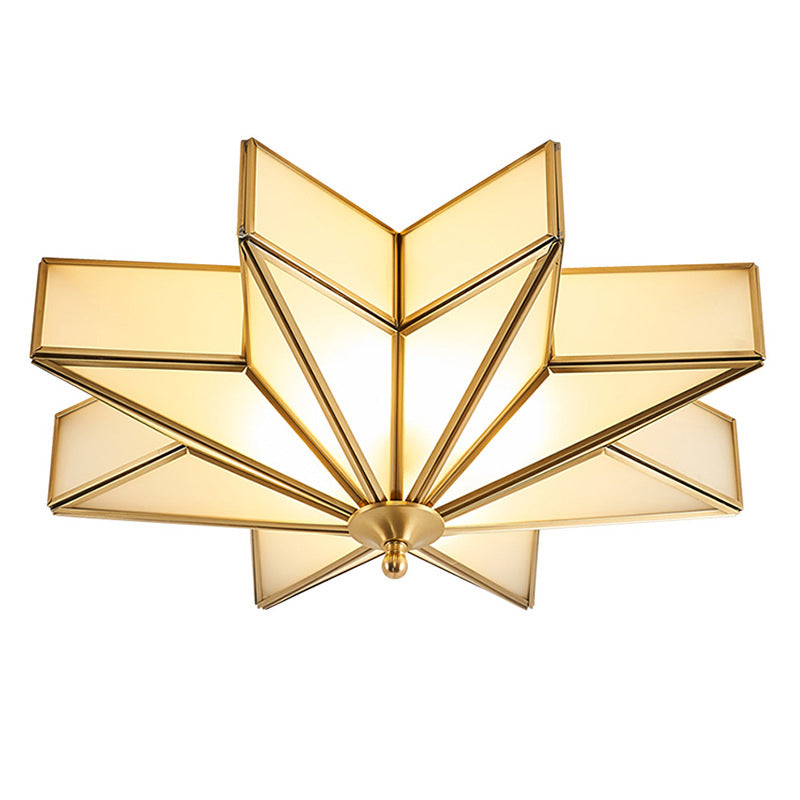 Mount Gold Geometric Flush Mount in Colonical Creative Style Copper Ceiling Fixture with Glass Shade