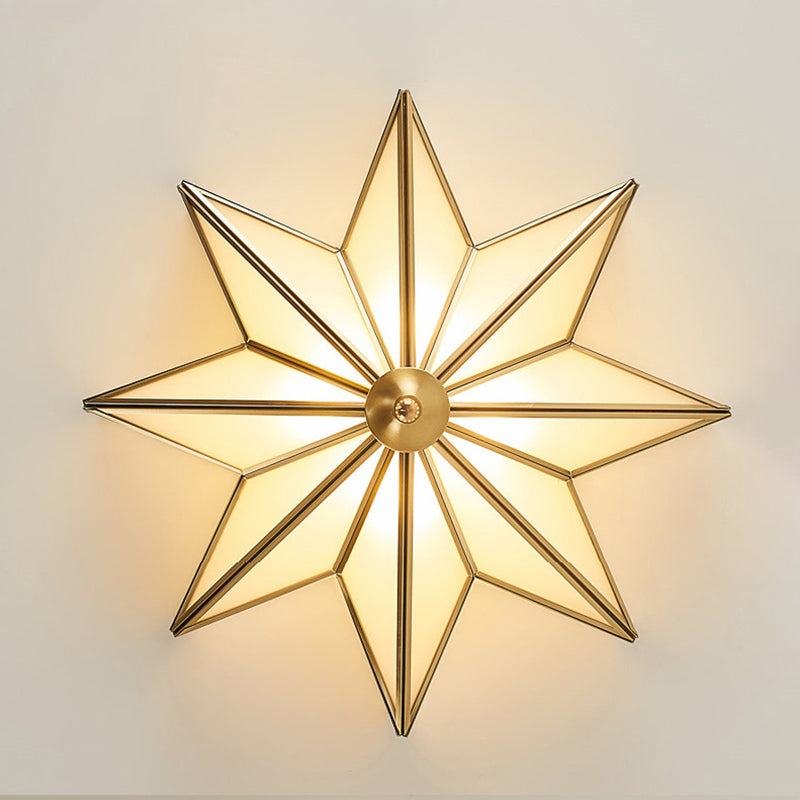 Mount Gold Geometric Flush Mount in Colonical Creative Style Copper Ceiling Fixture with Glass Shade