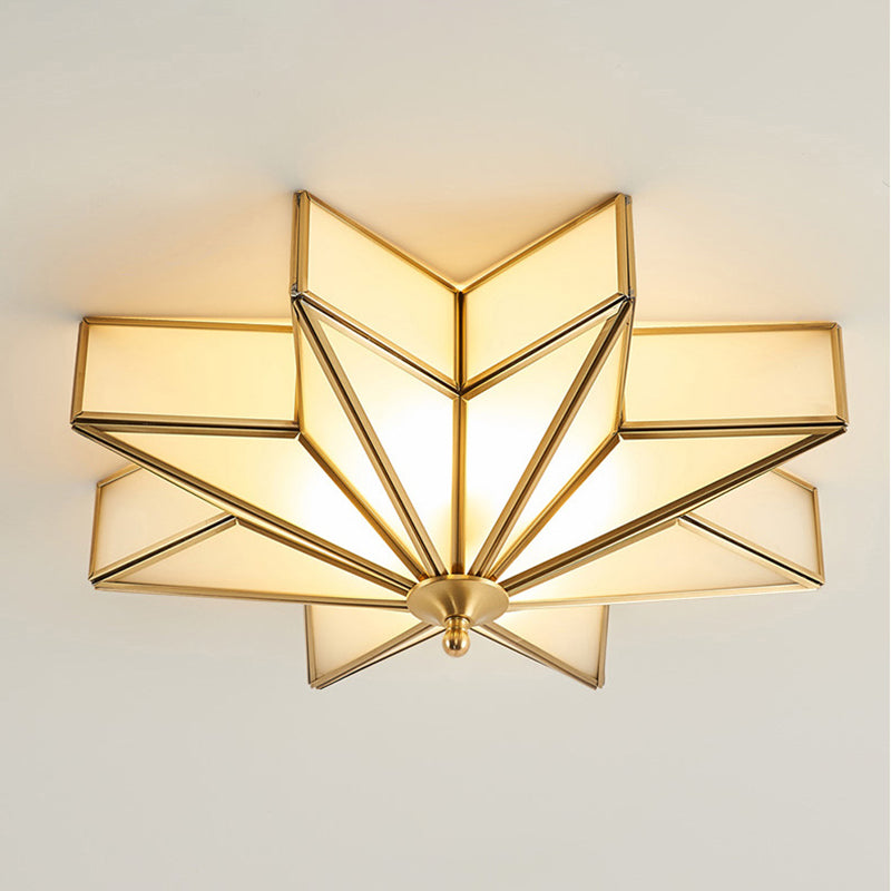 Mount Gold Geometric Flush Mount in Colonical Creative Style Copper Ceiling Fixture with Glass Shade