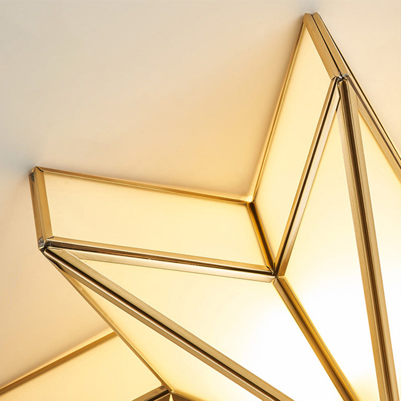 Mount Gold Geometric Flush Mount in Colonical Creative Style Copper Ceiling Fixture with Glass Shade