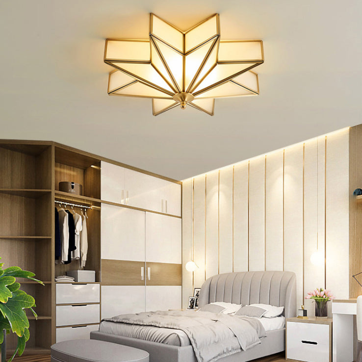 Mount Gold Geometric Flush Mount in Colonical Creative Style Copper Ceiling Fixture with Glass Shade