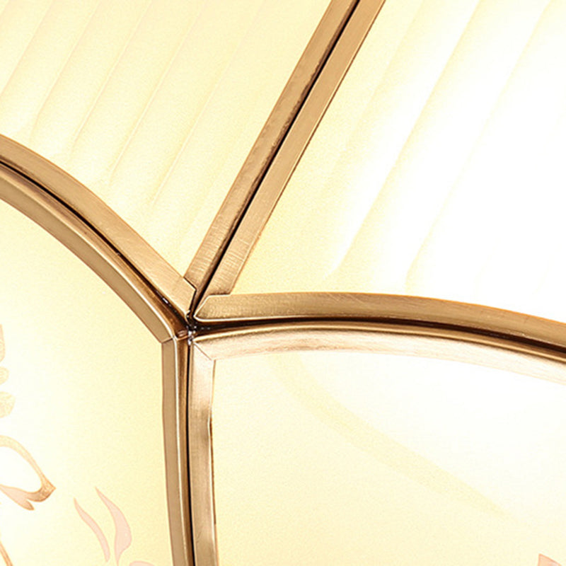 Gold Bowl Ceiling Light in Colonical Luxury Style Copper Flush Mount with Printing Glass Shade