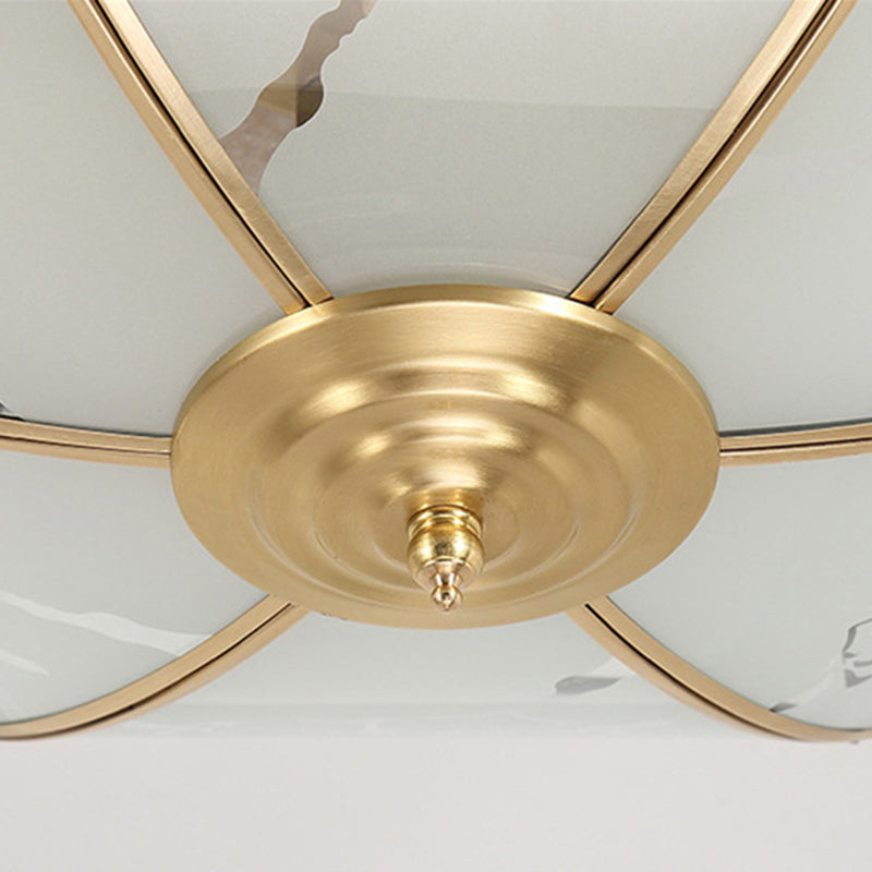 Gold Bowl Ceiling Light in Colonical Luxury Style Copper Flush Mount with Printing Glass Shade