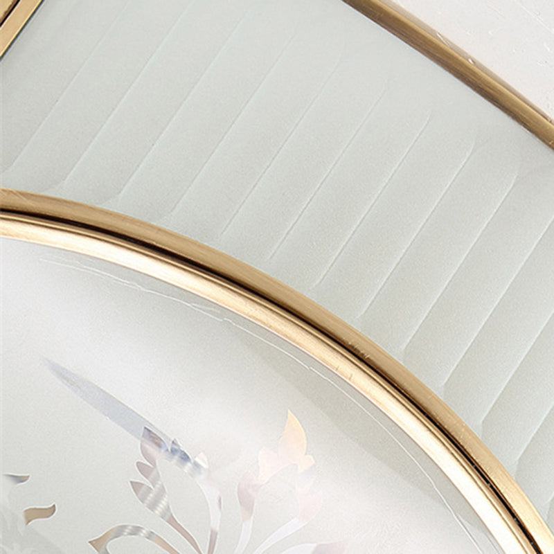 Gold Bowl Ceiling Light in Colonical Luxury Style Copper Flush Mount with Printing Glass Shade