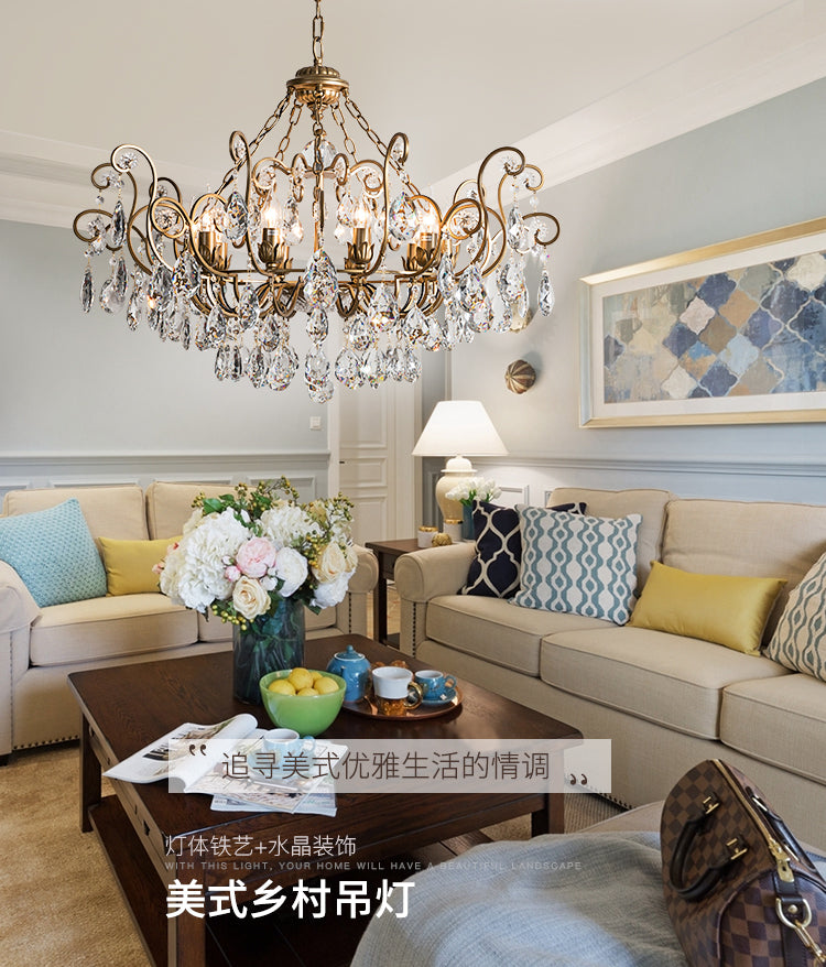 Candlestick Crystal Ceiling Chandelier Traditional 6/8/10 Lights Living Room Down Lighting Pendant in Brass