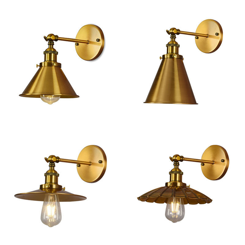 Industrial Clad Cone Wall Lights Iron 1-Light Wall Sconce Lighting in Gold