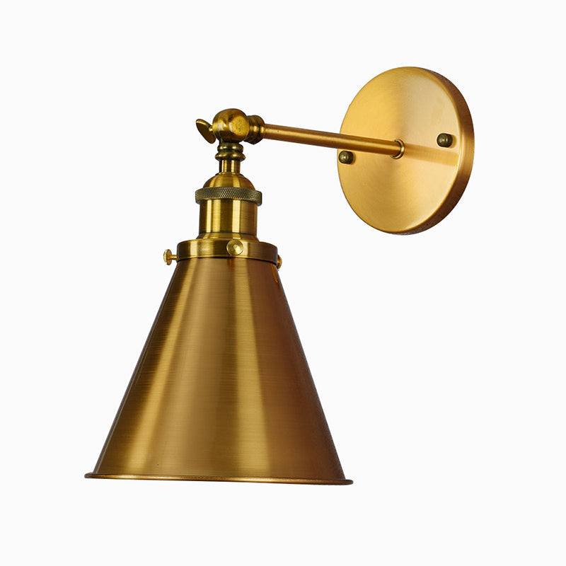 Industrial Clad Cone Wall Lights Iron 1-Light Wall Sconce Lighting in Gold