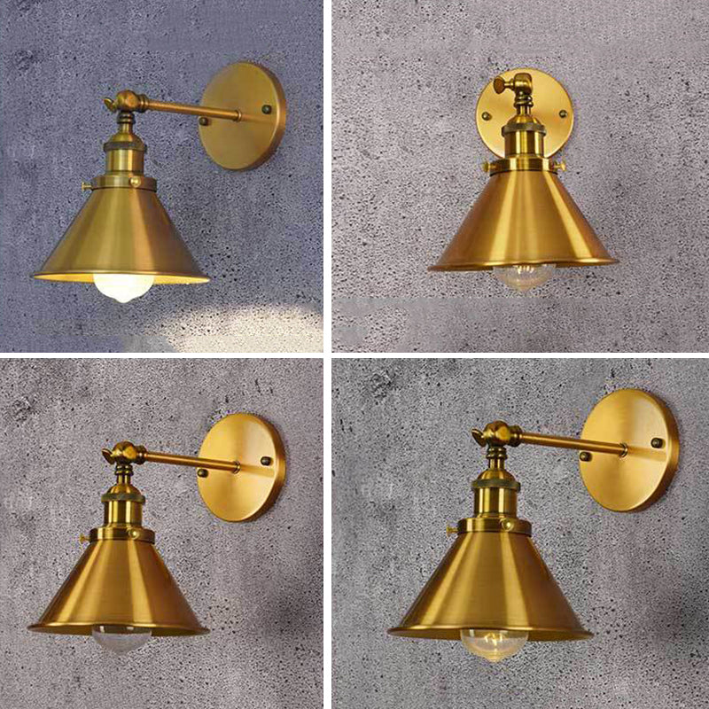 Industrial Clad Cone Wall Lights Iron 1-Light Wall Sconce Lighting in Gold