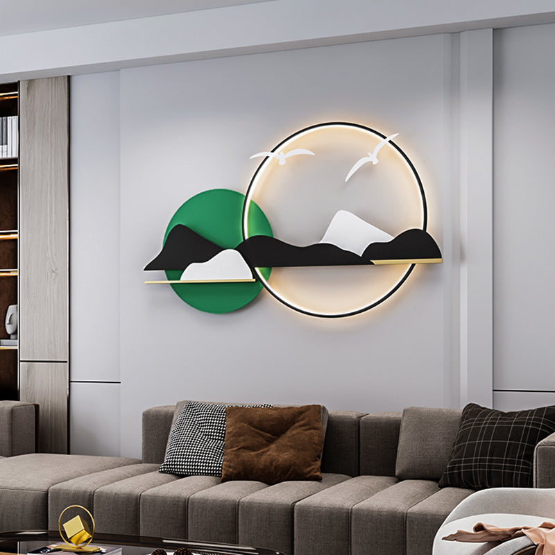 Ligera de pared de vidrio de estilo de pared redonda de 2 luces de 2 luces en blanco, verde y naranja