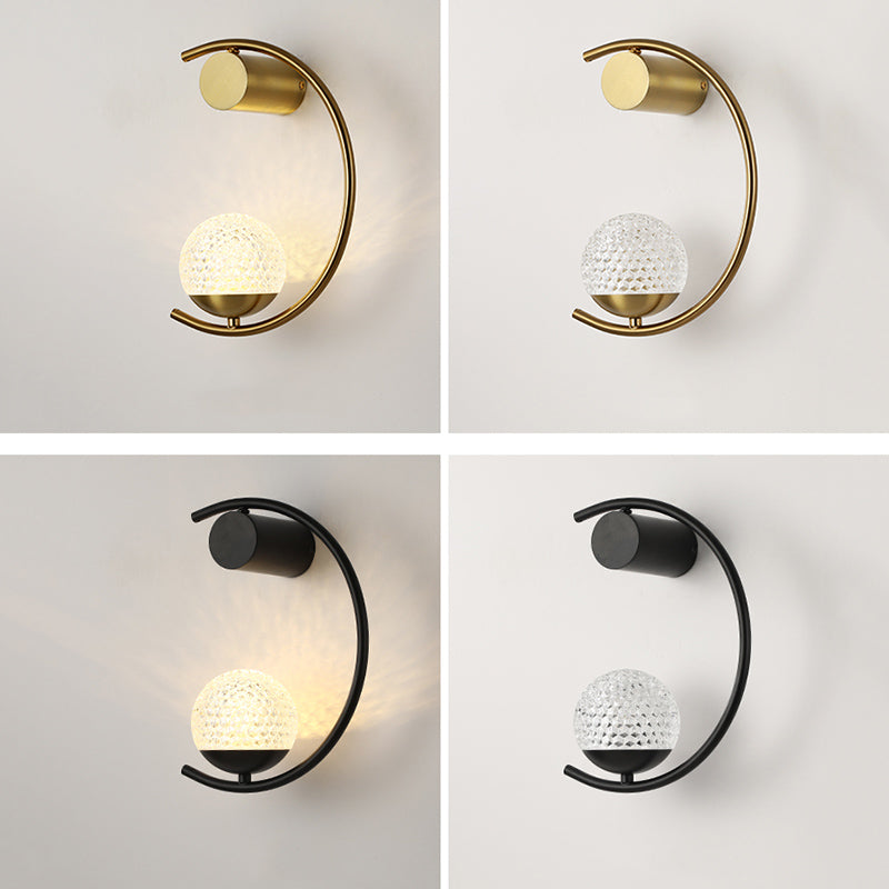 1-licht ronde wand SCONCE Moderne eenvoudige stijl glazen wandverlichting in zwart en goud
