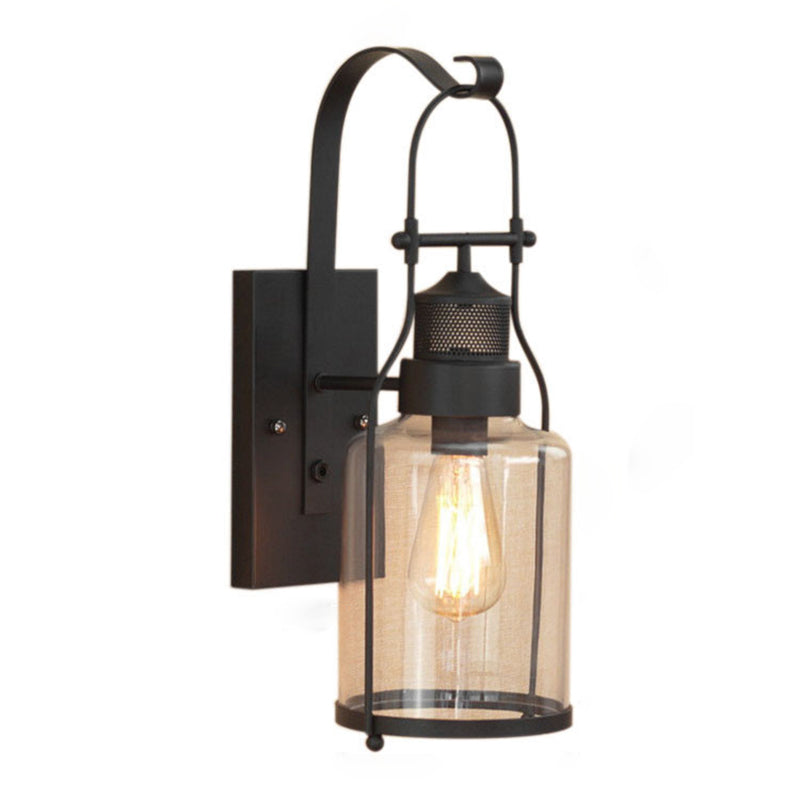 Lámpara de apliques de pared de 1 luces de vidrio de jarra de jarra industrial en negro