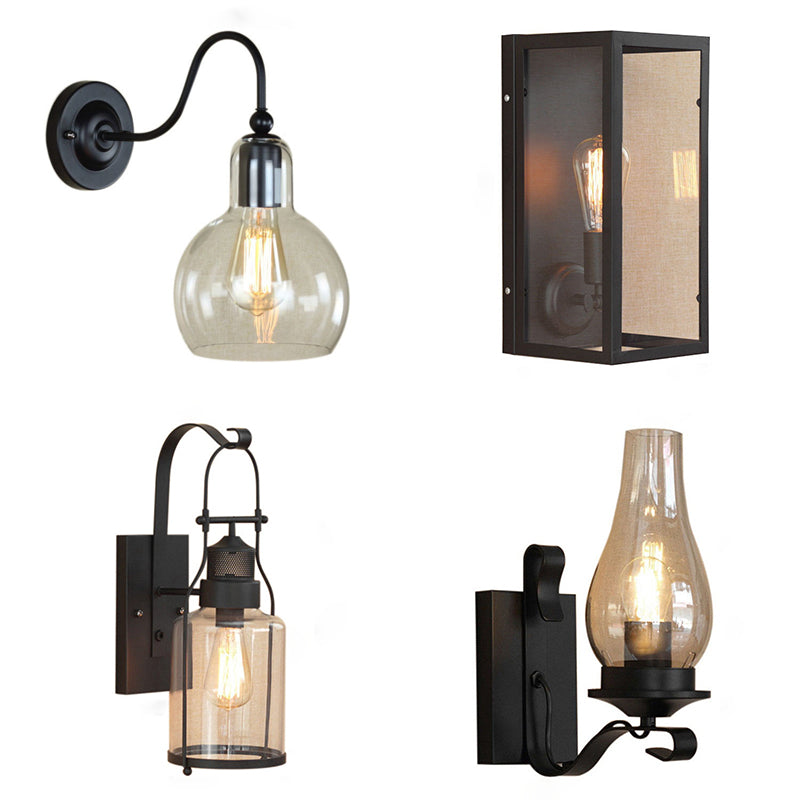 Industrial Jug Sconce Light Glass Shade 1-Light Wall Sconce Lamp in Black