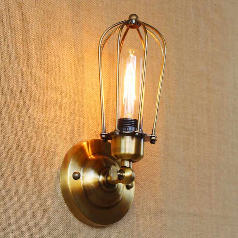 Wrought Iron Wall Lamp Sconce Industrial Cage Bedroom Sconce Light Fixture