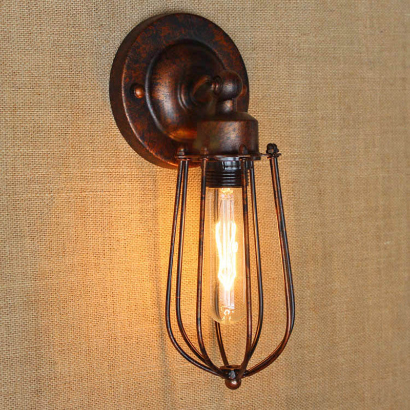 Wrought Iron Wall Lamp Sconce Industrial Cage Bedroom Sconce Light Fixture