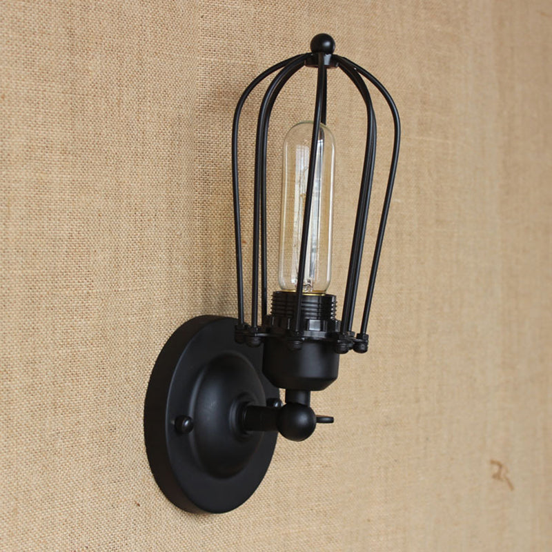 Wrought Iron Wall Lamp Sconce Industrial Cage Bedroom Sconce Light Fixture