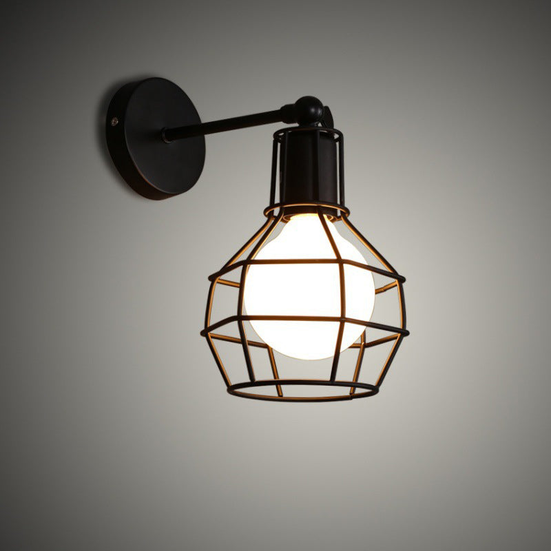 Diamond Cage Wall Mount Lamp 1-Light Vintage Black Wall Lighting Fixture for Hallway