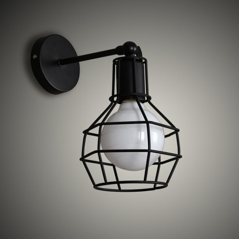 Diamond Cage Wall Mount Lamp 1-Light Vintage Black Wall Lighting Fixture for Hallway