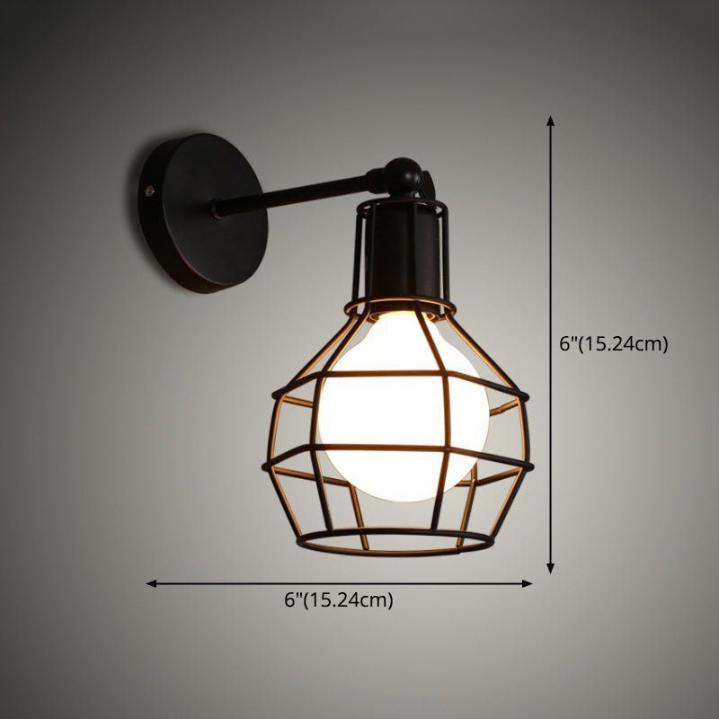 Diamond Cage Wall Mount Lamp 1-Light Vintage Black Wall Lighting Fixture for Hallway