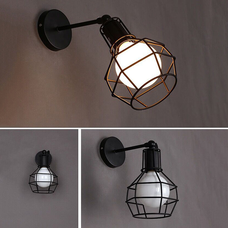 Diamond Cage Wall Mount Lamp 1-Light Vintage Black Wall Lighting Fixture for Hallway