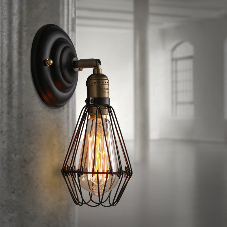 Wrought Iron Wall Lamp Sconce Industrial Loft 1-Light Sconce Lamp for Hallway