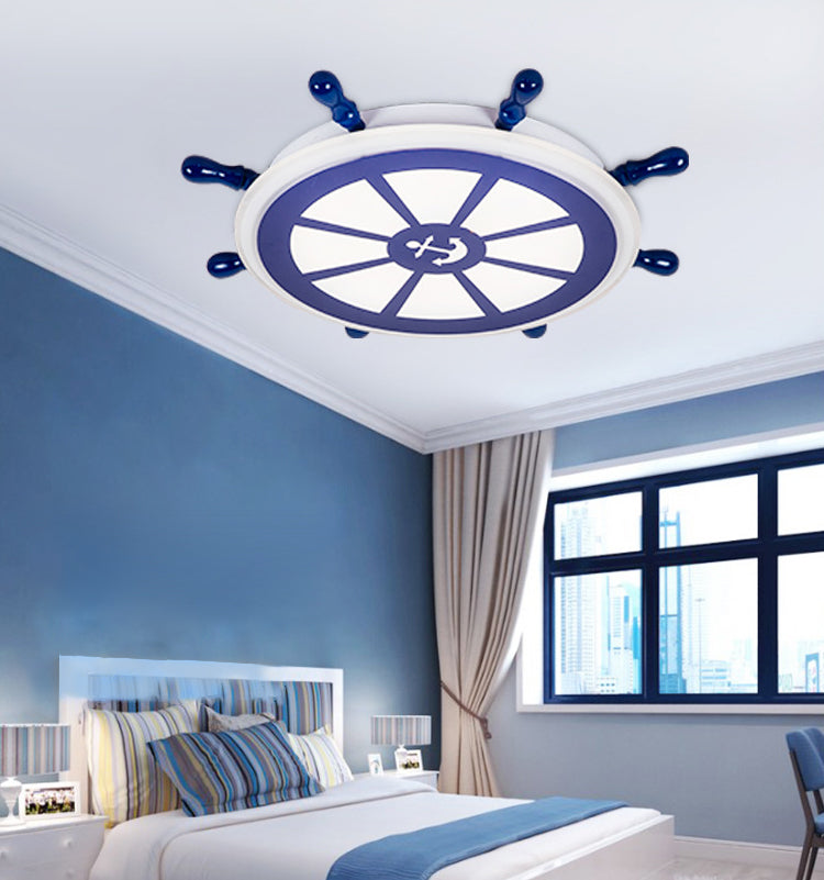 Plafonnier LED circulaire créatif pour enfants, montage encastré avec barre en bois et abat-jour en acrylique