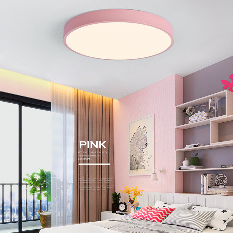 Macaron Round Flush Mount Ceiling Light Fixture with White Acrylic Shade