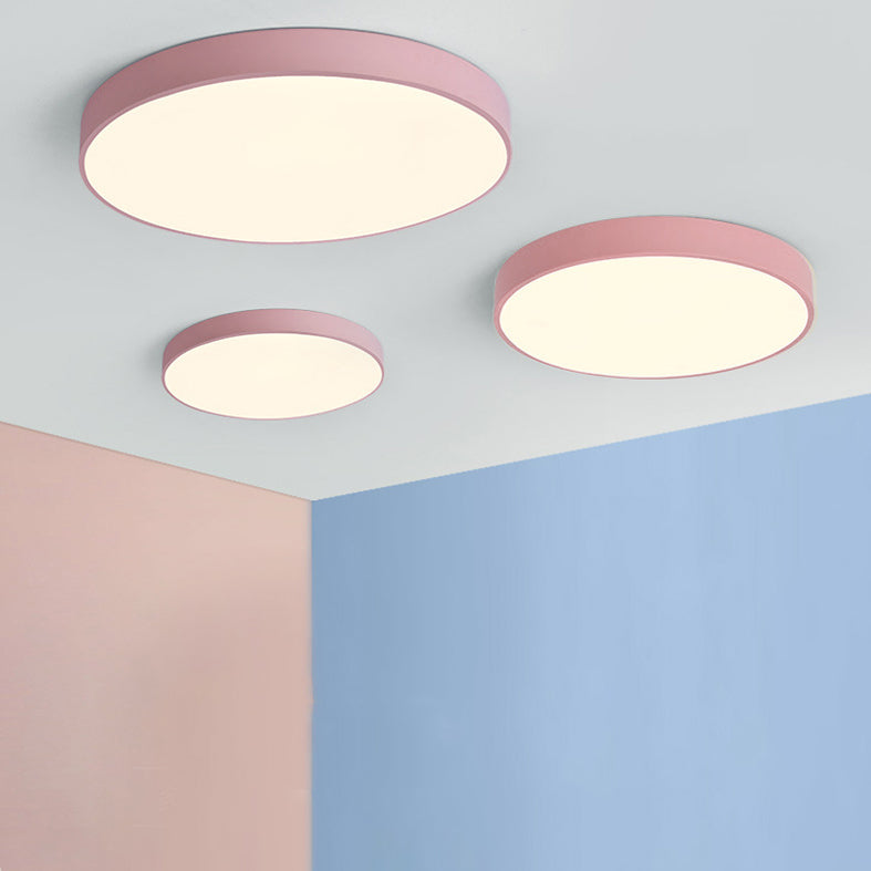 Macaron Round Flush Mount Ceiling Light Fixture with White Acrylic Shade