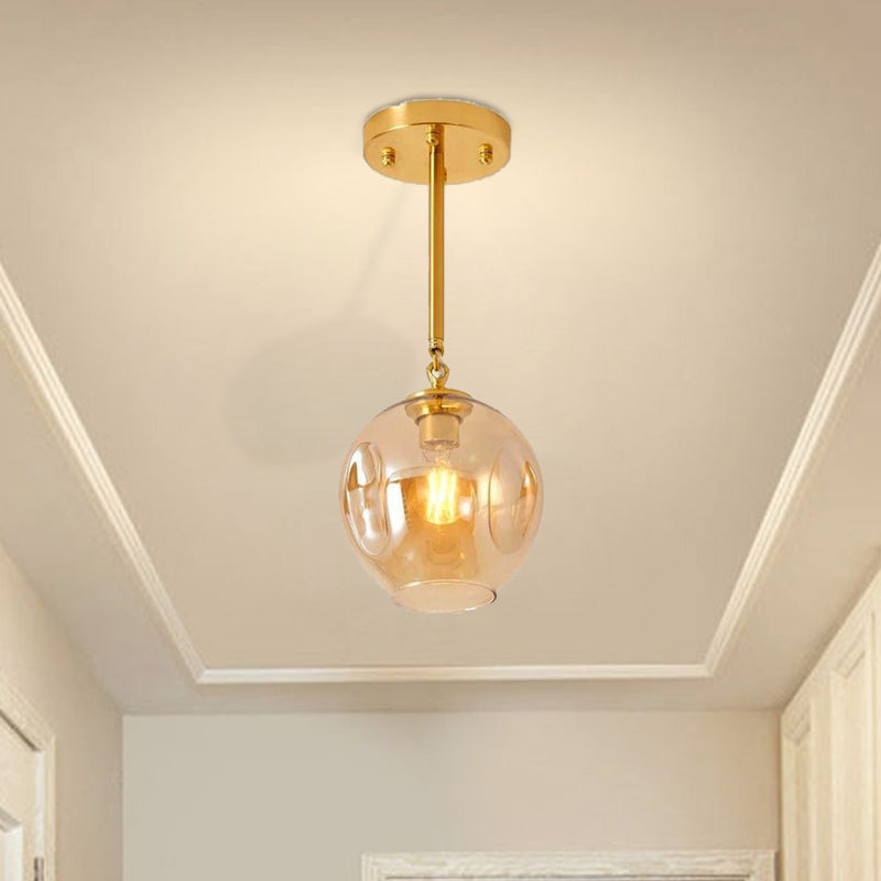 Concave Amber/Smoke Gray Glass Semi Flush Light Fixture Nordic 1 Light Ceiling Flush Mount for Hallway