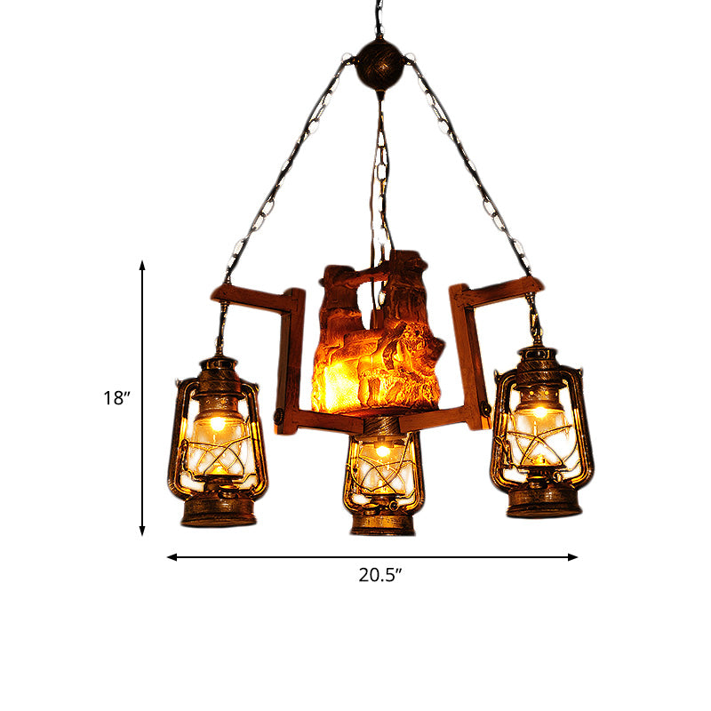 Entrepôt kérosène lustre pendentif clair 4 lumières lampe suspendue en métal en marron foncé