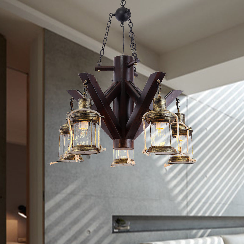 5 lumières Plafond lustre vintage en verre transparent limpide suspendue en noir pour le salon