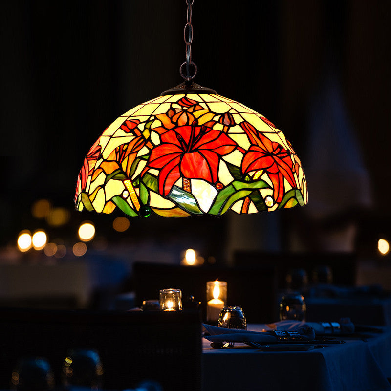 1/2 lumières Lautres de lustre lampe méditerranéenne florale rouge coupé suspension suspension légère, 12 "/ 16" w