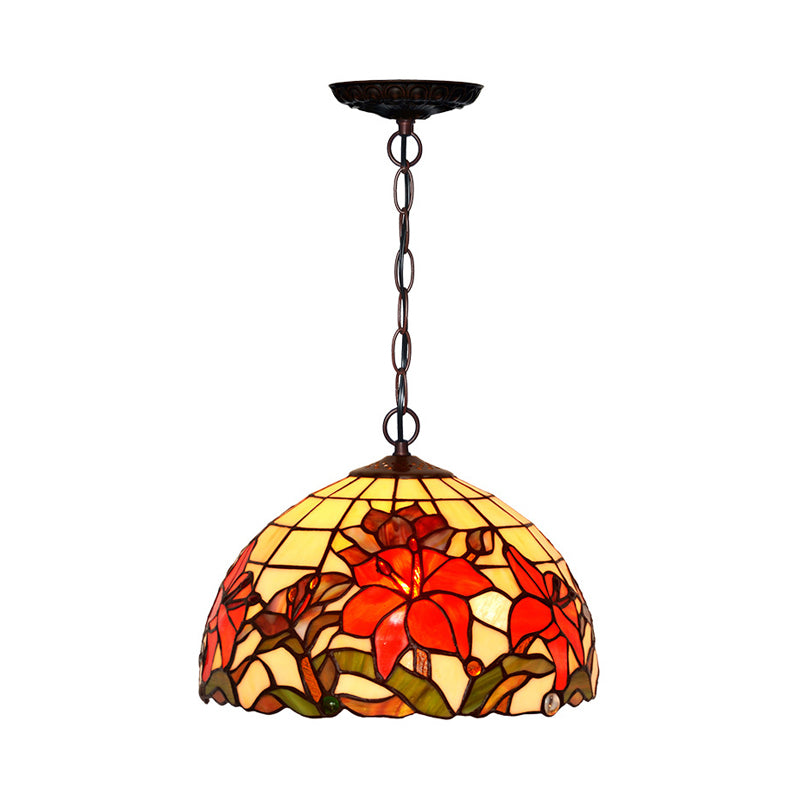 1/2 lumières Lautres de lustre lampe méditerranéenne florale rouge coupé suspension suspension légère, 12 "/ 16" w
