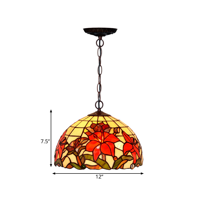 1/2 lumières Lautres de lustre lampe méditerranéenne florale rouge coupé suspension suspension légère, 12 "/ 16" w